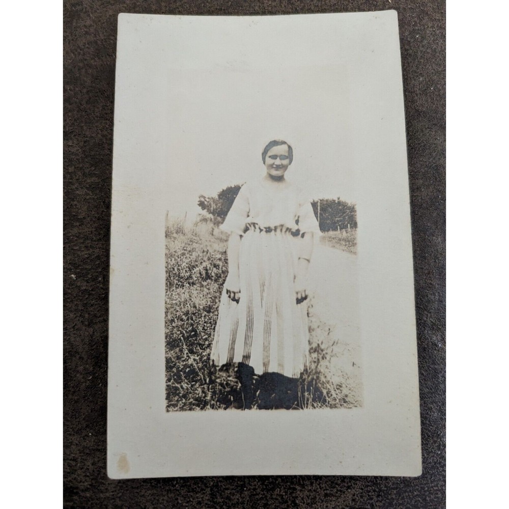 RPPC Pretty Smiling Lady Field Above Waist Dress Postcard Vintage 1910s? AZO